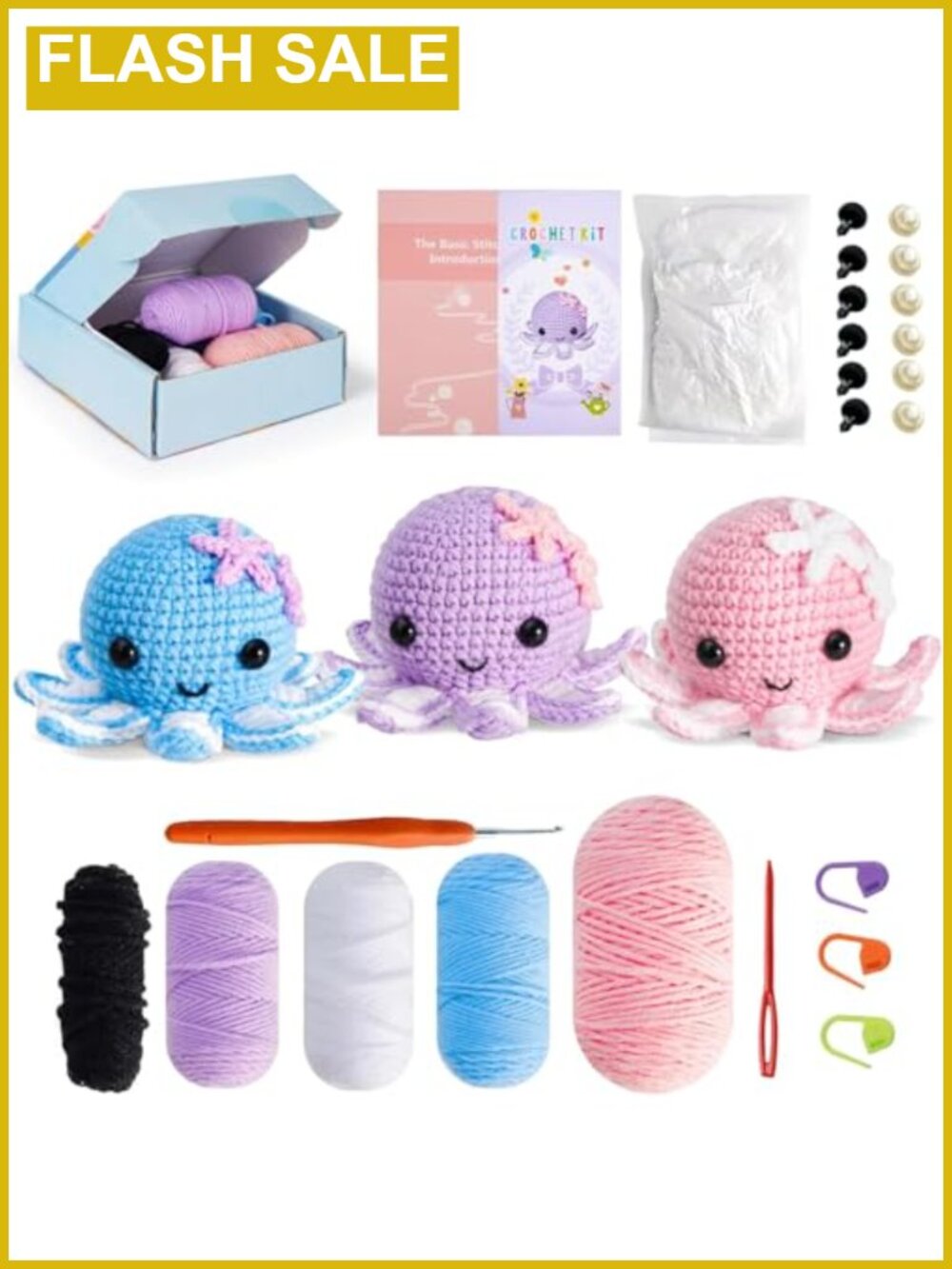 Beginner Crochet Kit 3 Amigurumi Animals Video Tutorial Gift